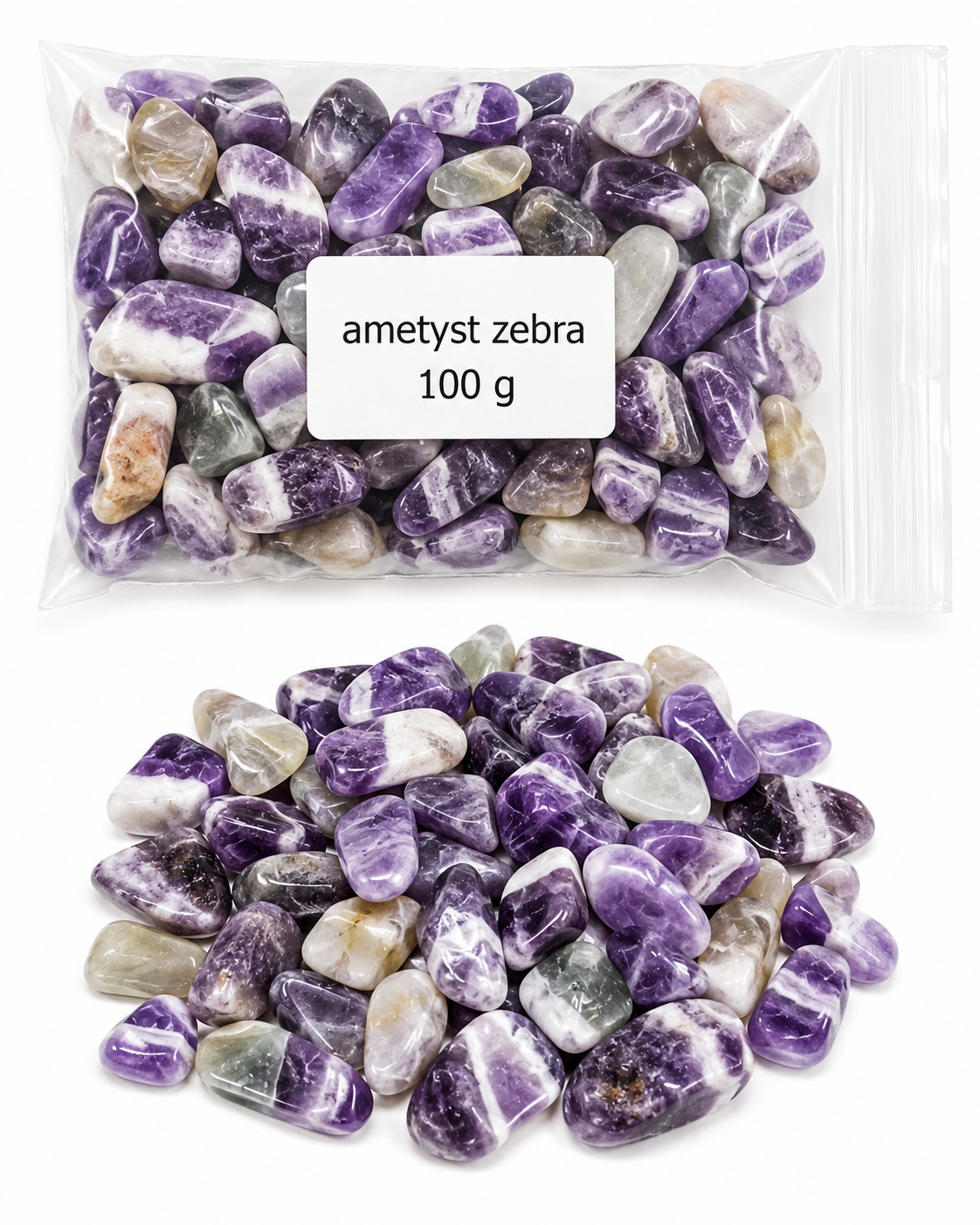 Ametyst duhový zebra chips 8-12mm, 100 g sáček