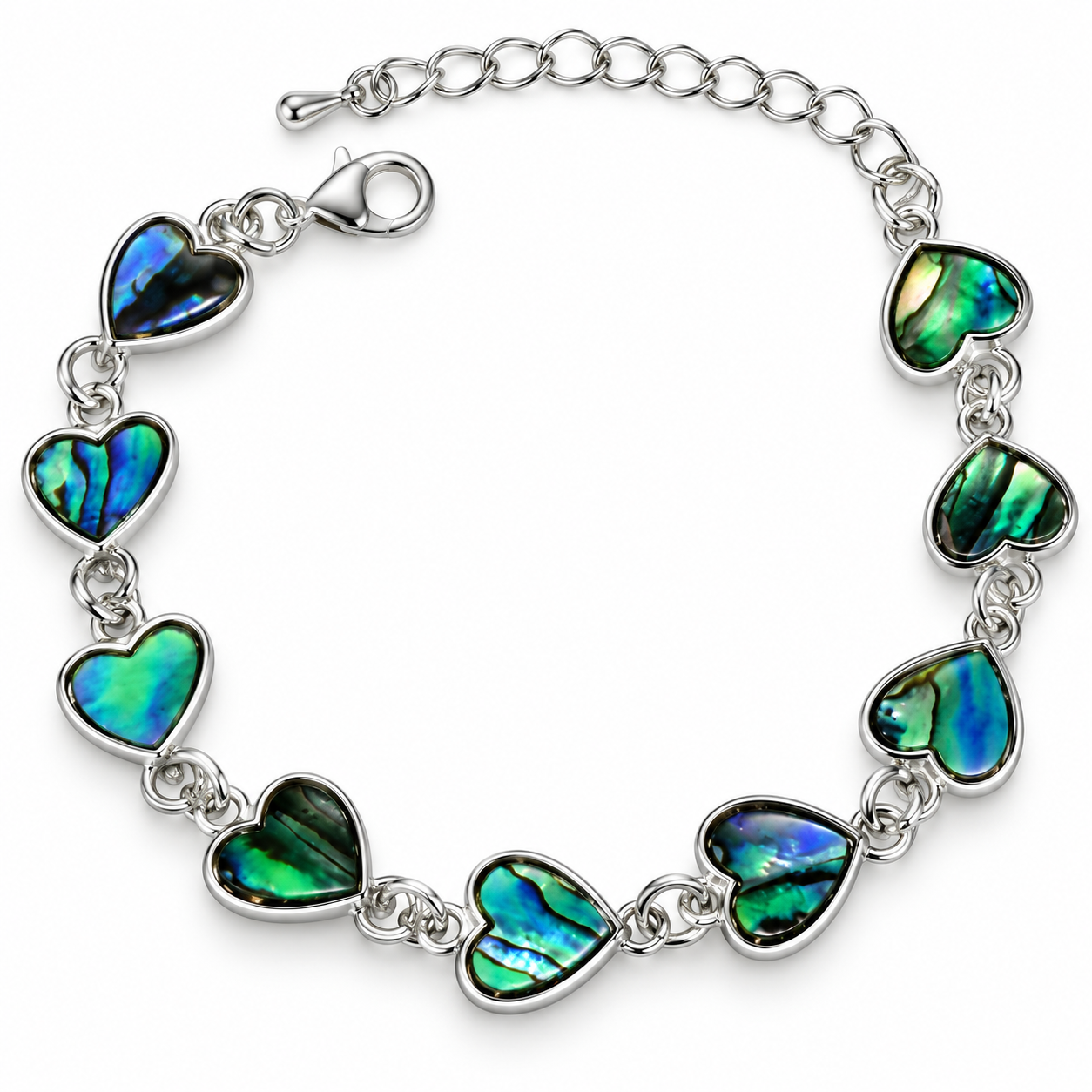 Náramek s perletí Paua - abalone srdíčka