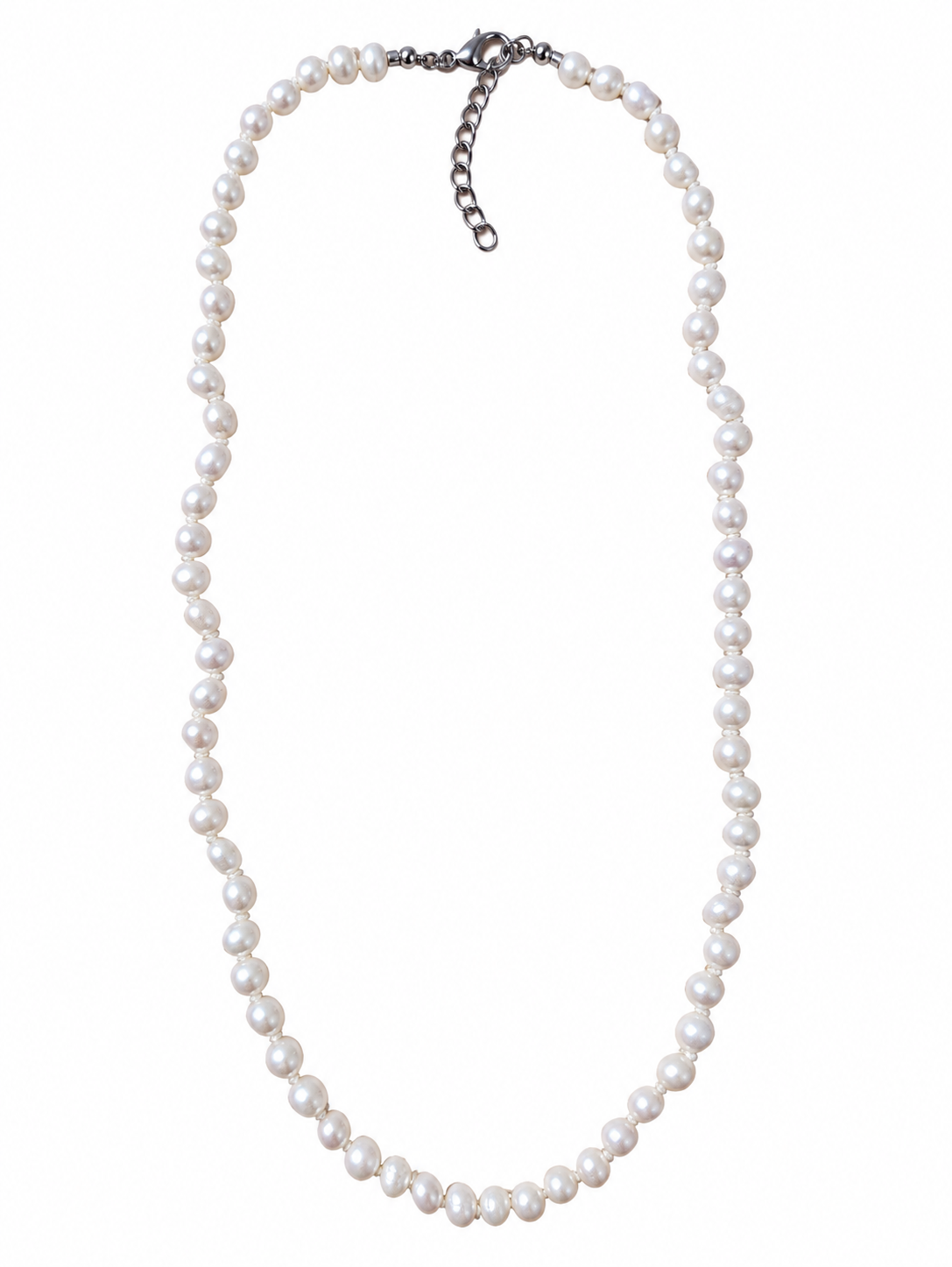 Říční perly drobné 3-4 mm a ocelí, 48 cm