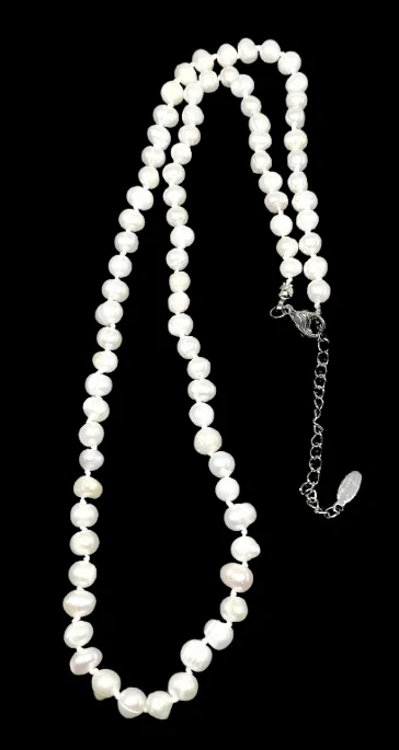 Říční perly drobné 6 mm a ocelí, 43-44 cm