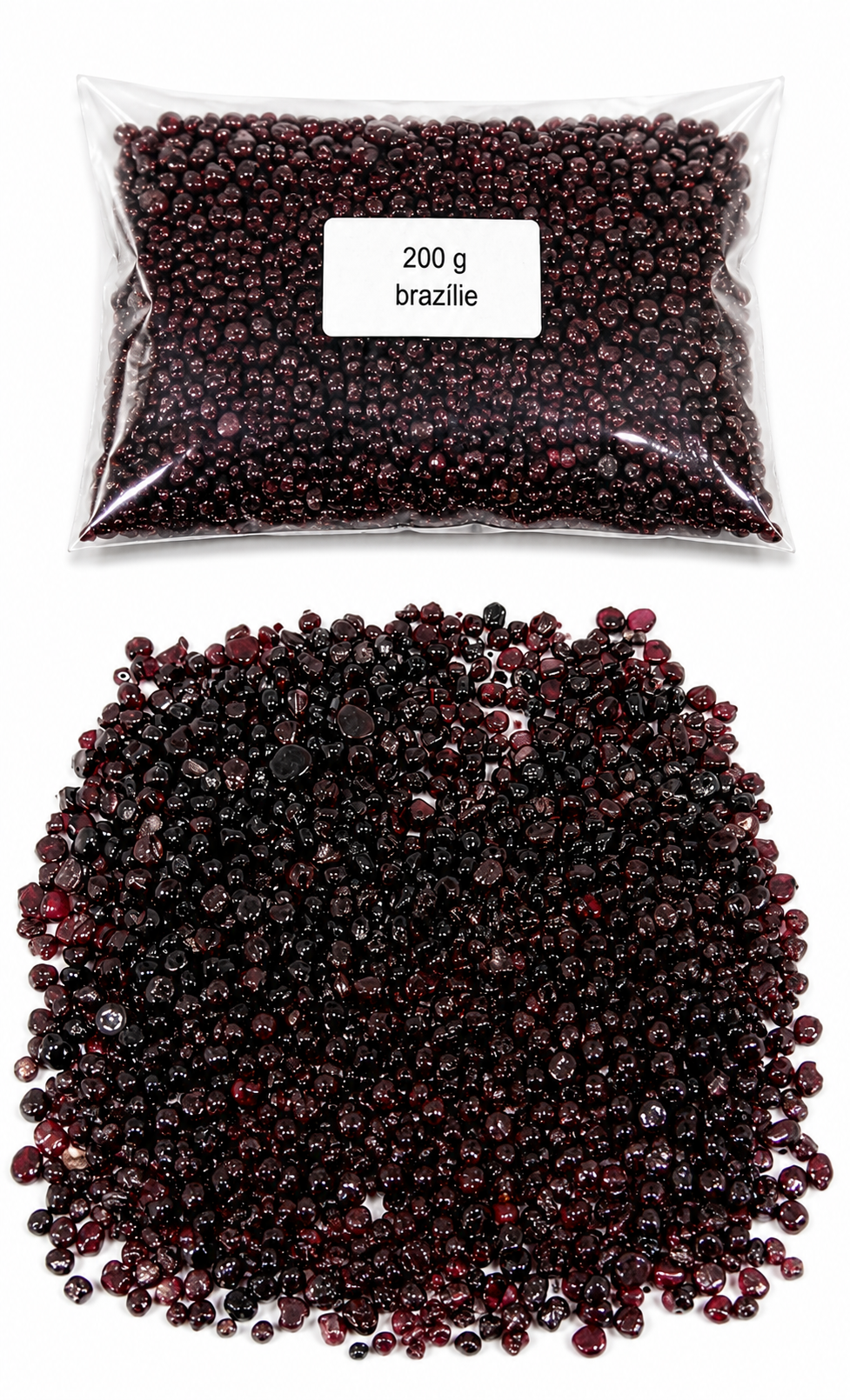Granát /almandin/ tromlovaný chips 1-4 mm, balení 200 g