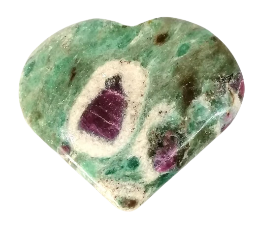 Rubín ve fuchsitu, srdíčko 3,5 x 3,8 cm
