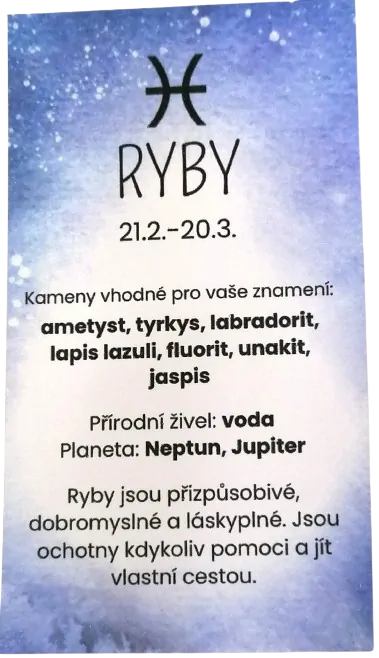 Ryby – kartička se znamením, charakteristikou a doporučenými kameny