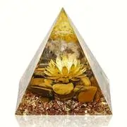 Harmonizační orgonitová pyramida – síla tygřího oka a čistota křišťálu (5×5 cm)