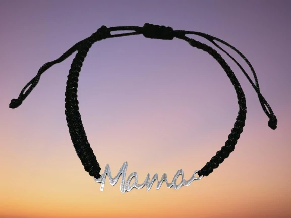 Provázkový náramek pro maminku s ocelí černý