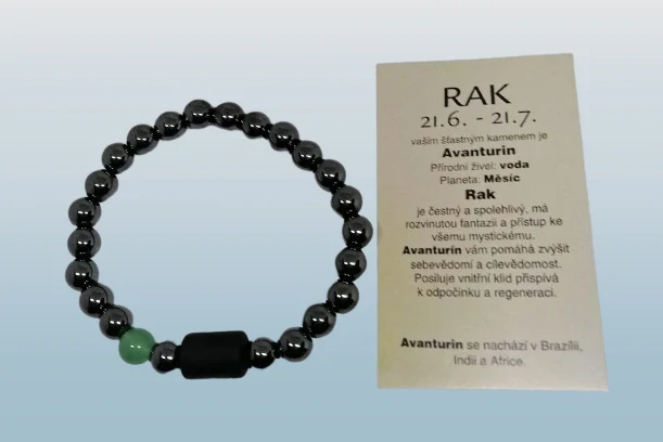 Hematitový náramek znamení zvěrokruhu Rak s kartičkou