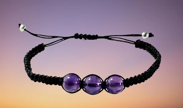 Ametystový náramek Shamballa – 3 kuličky, ochranný minerální šperk
