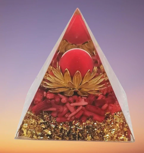 Orgonitová pyramida korálová s kuličkou jako květ života