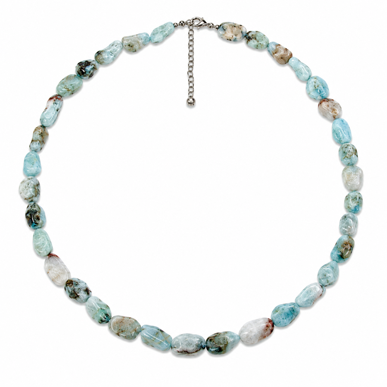 Larimar náhrdelník 48 cm – přírodní kameny, zapínání z chirurgické oceli