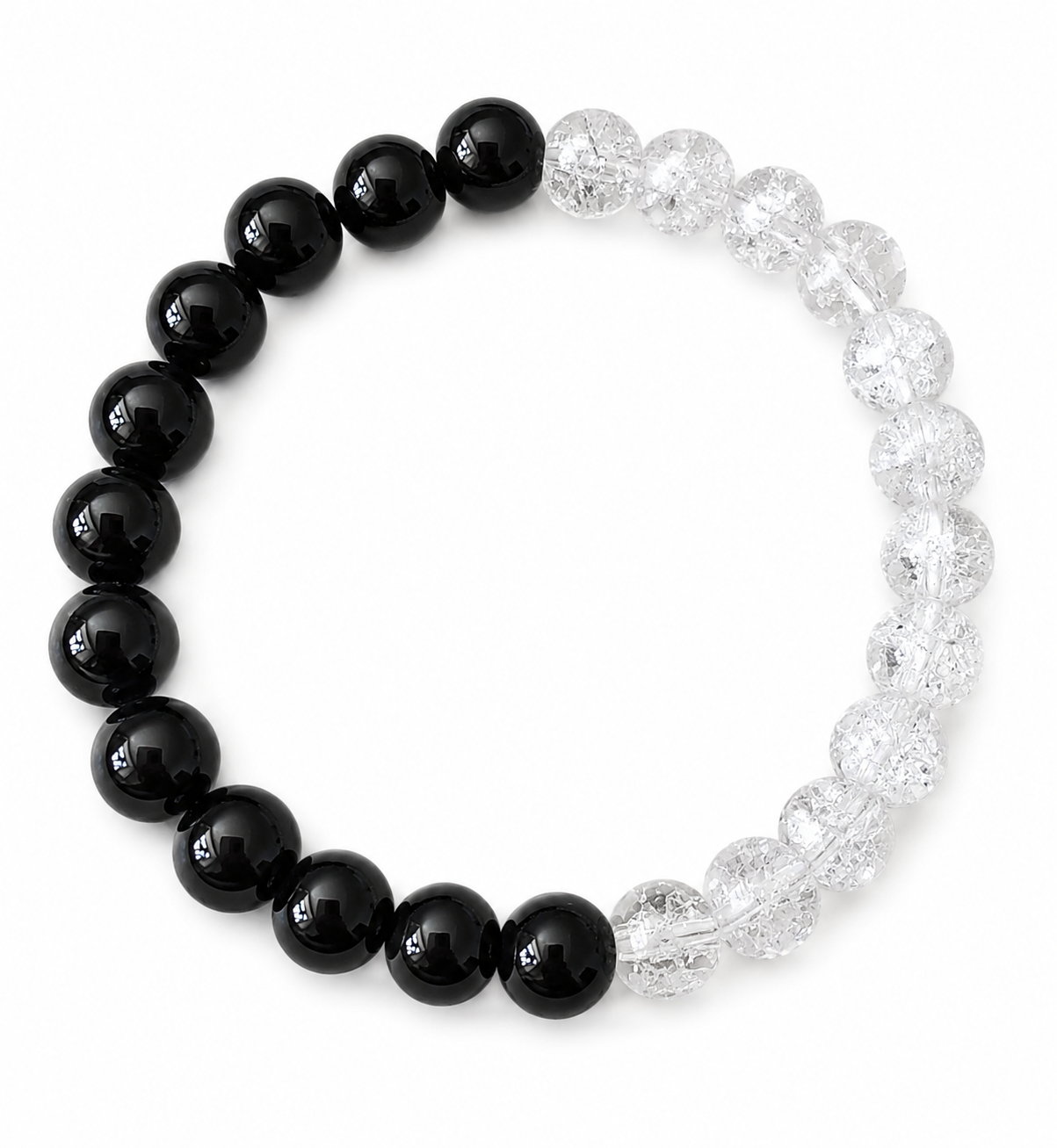 Energetický náramek Jin Jang z černého obsidiánu a pukaného křišťálu 8 mm