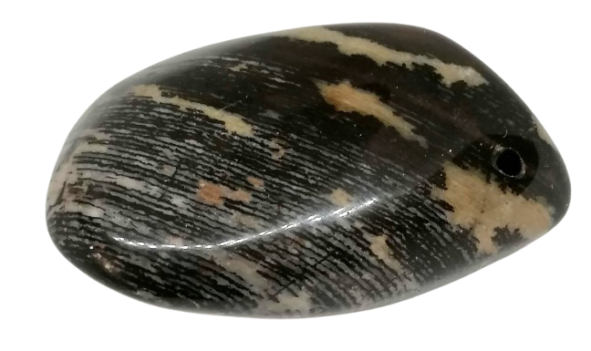 Obří hmatka jaspis zebra, vyvrtaný otvor, 130 g