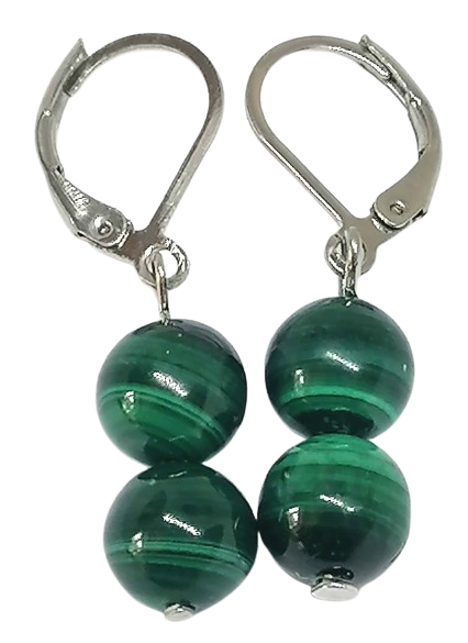 Malachitové naušnice s chirurgickou ocelí 8 mm