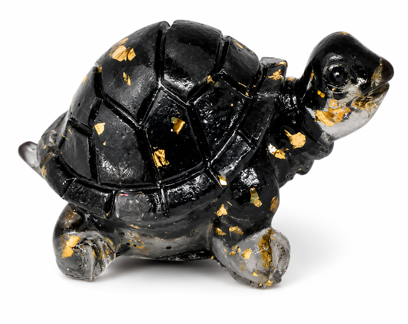 Želvička z pryskyřice plněná obsidiánem 5 cm – symbol ochrany, síly a uzemnění