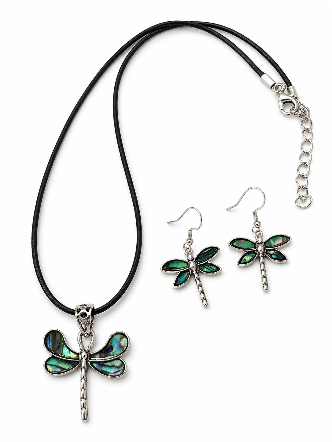 Šperkový set Paua mušle Vážka – přívěsek a náušnice z Nového Zélandu