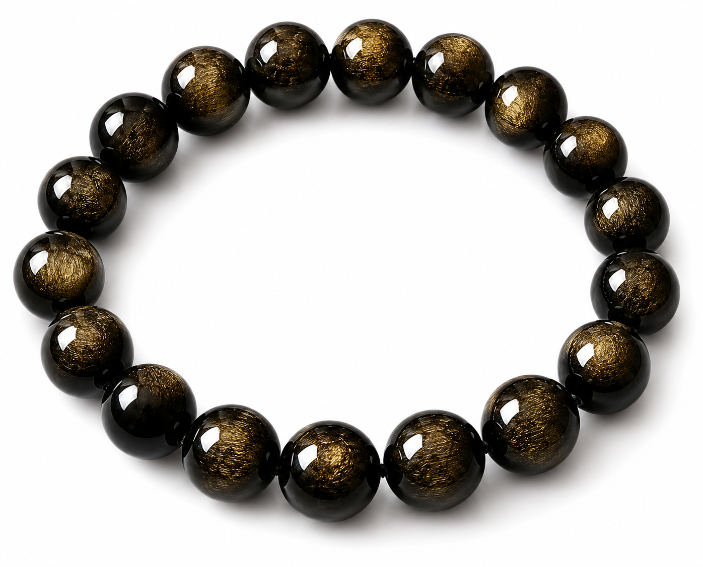 Obsidián zlatý náramek kuličky 12 mm