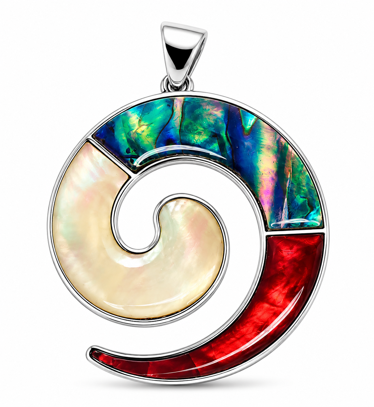 Přívěsek Spirála života z pravé Paua mušle Abalone – tříbarevný, 4,3 cm | Symbol harmonie a nekonečné energie