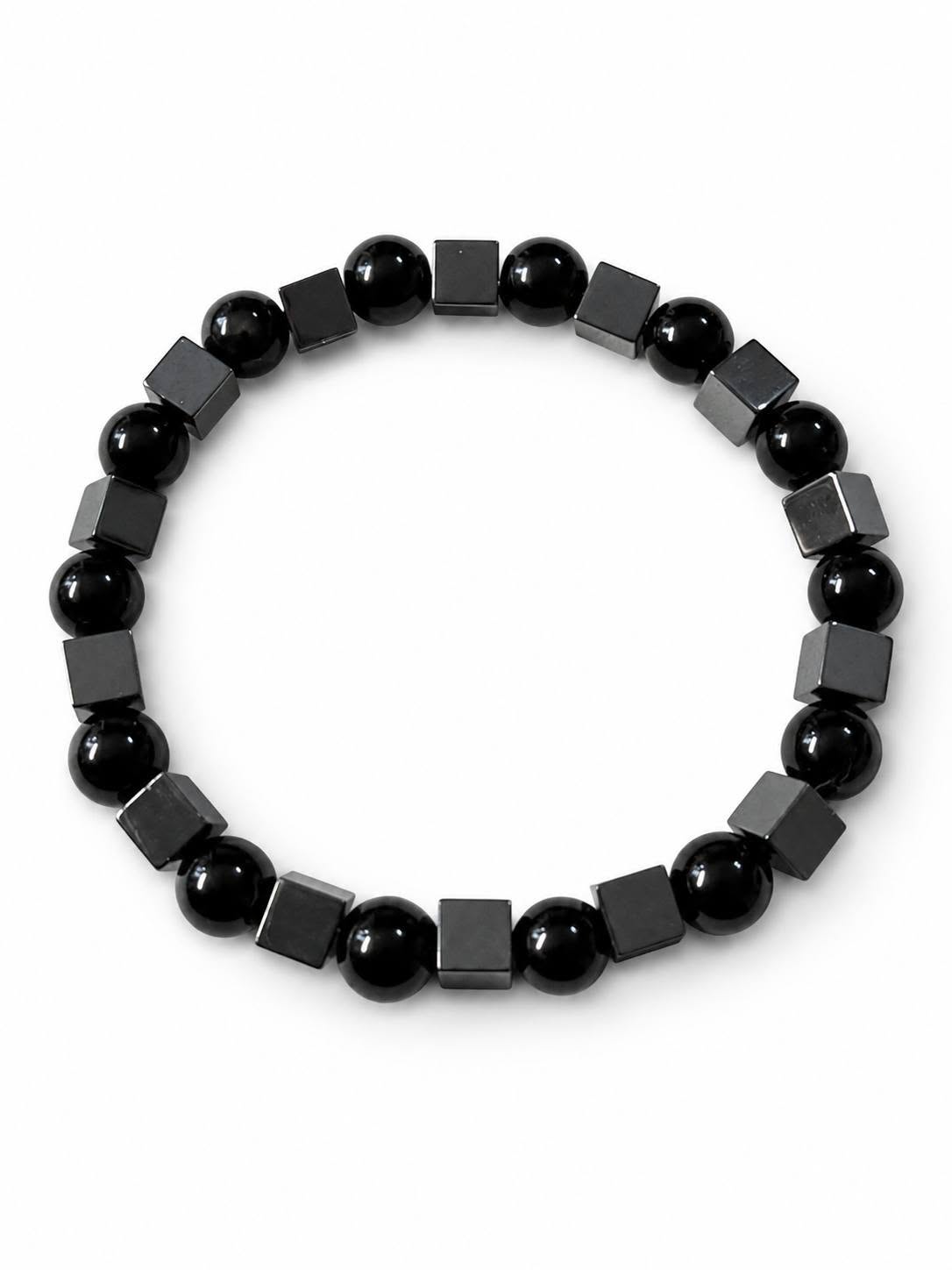Pánský náramek z obsidiánu a hematitu – 8 mm | Ochranný minerální náramek pro muže