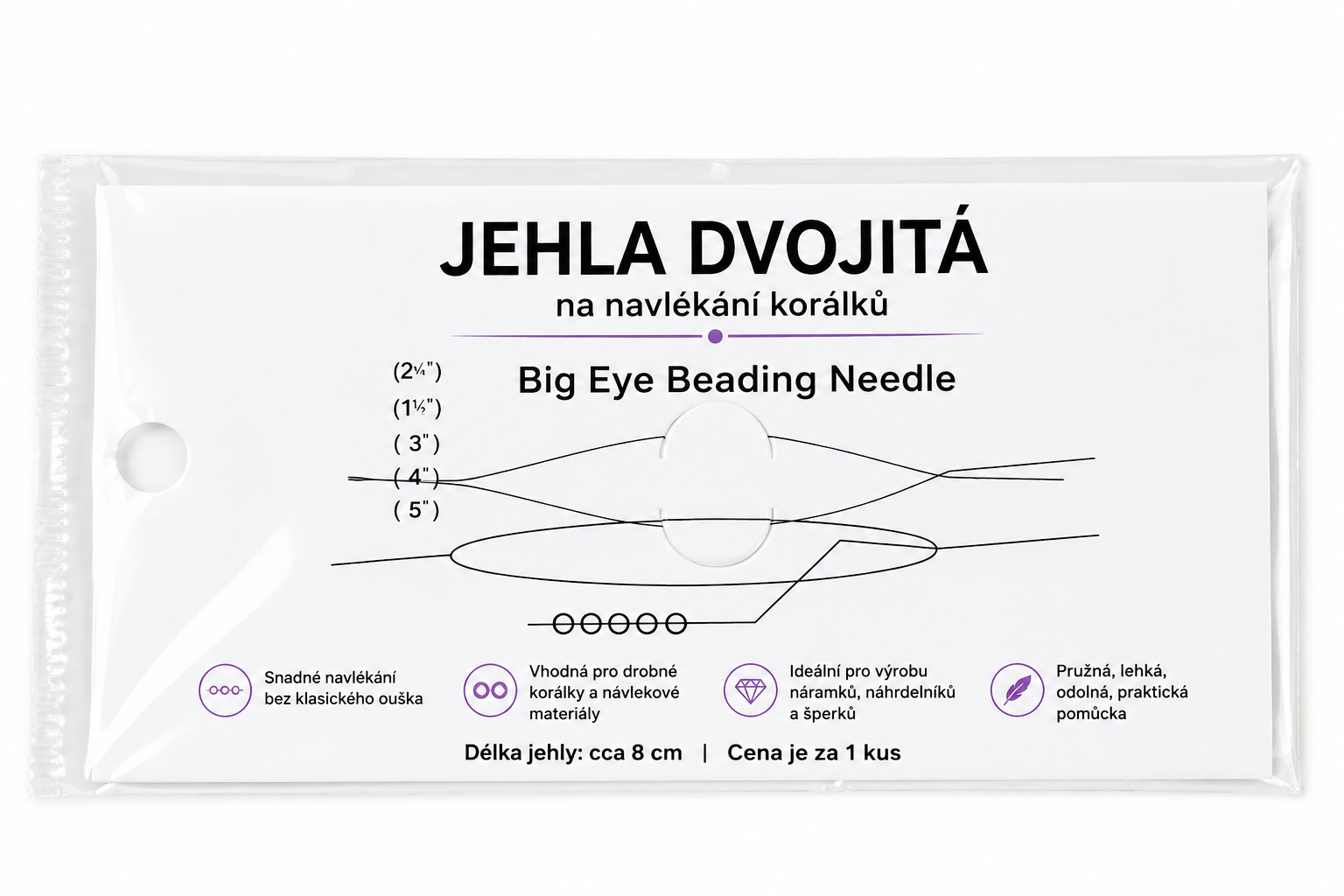 Jehla dvojitá na navlékání korálků