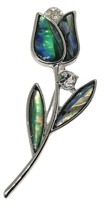 Brož a přívěsek tulipán z Paua Abalone – Přírodní krása z hlubin oceánu