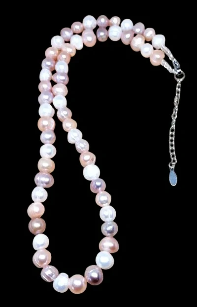 Náhrdelník pravé říční perly trikolora, cca 47cm