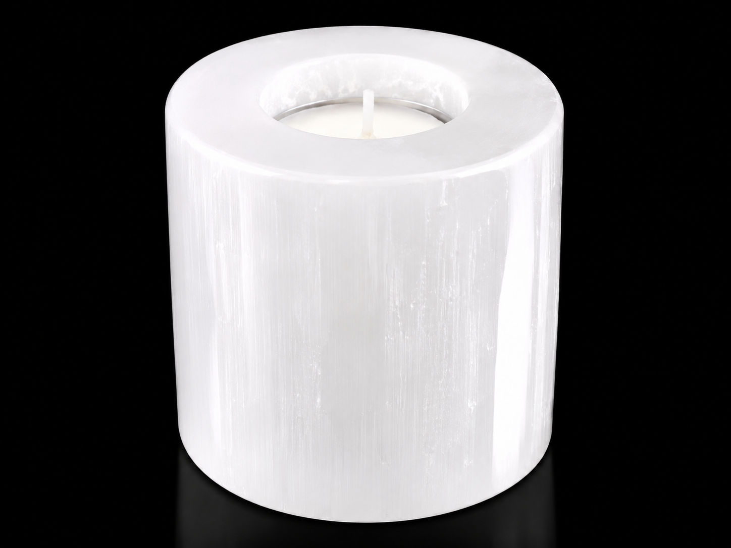 Selenitový válec svícen 7,5 x 8 cm – dekorace a léčivá energie