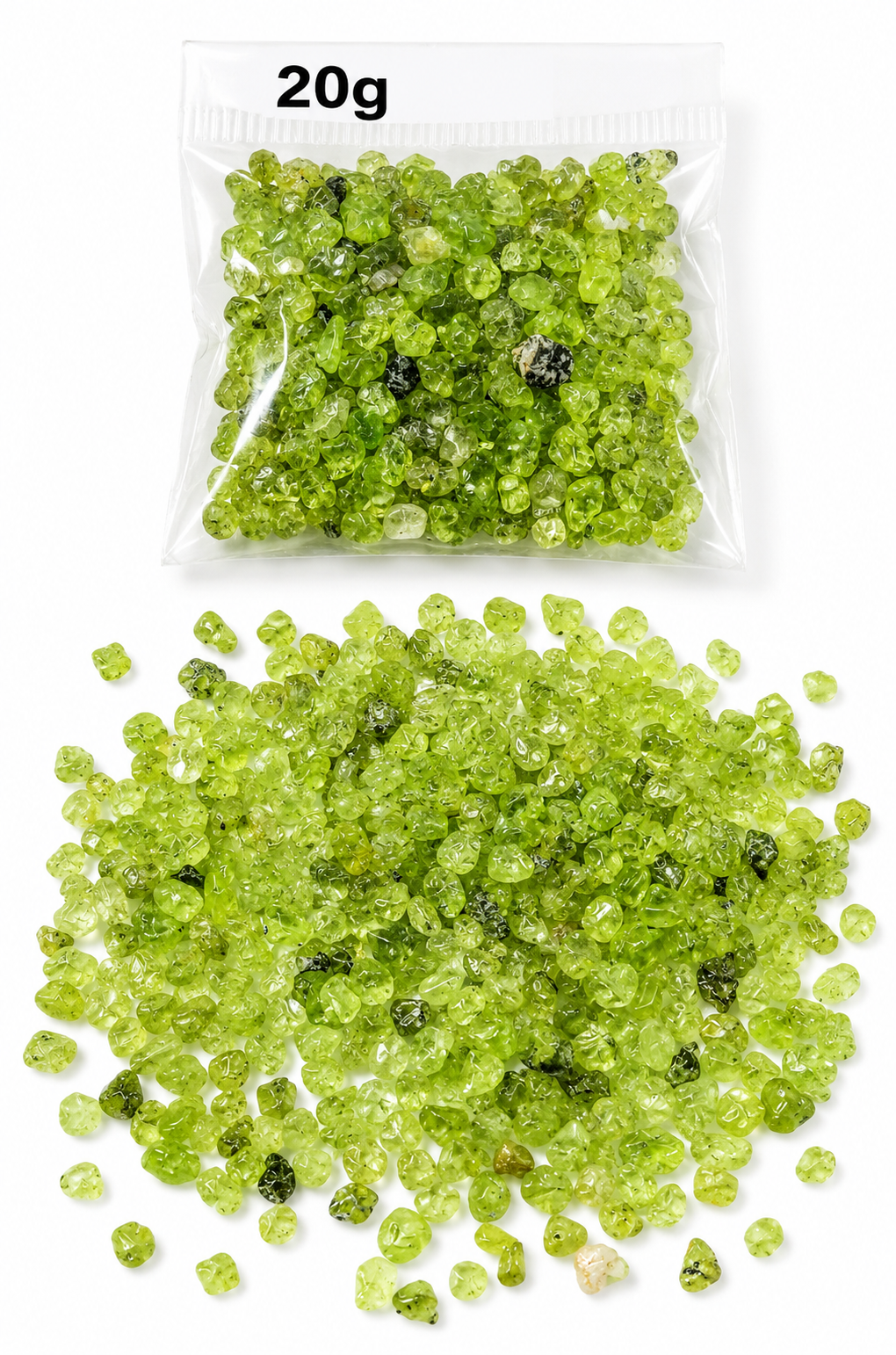 Olivínové chips kamínky 20 g – esoterika, čakry, feng shui