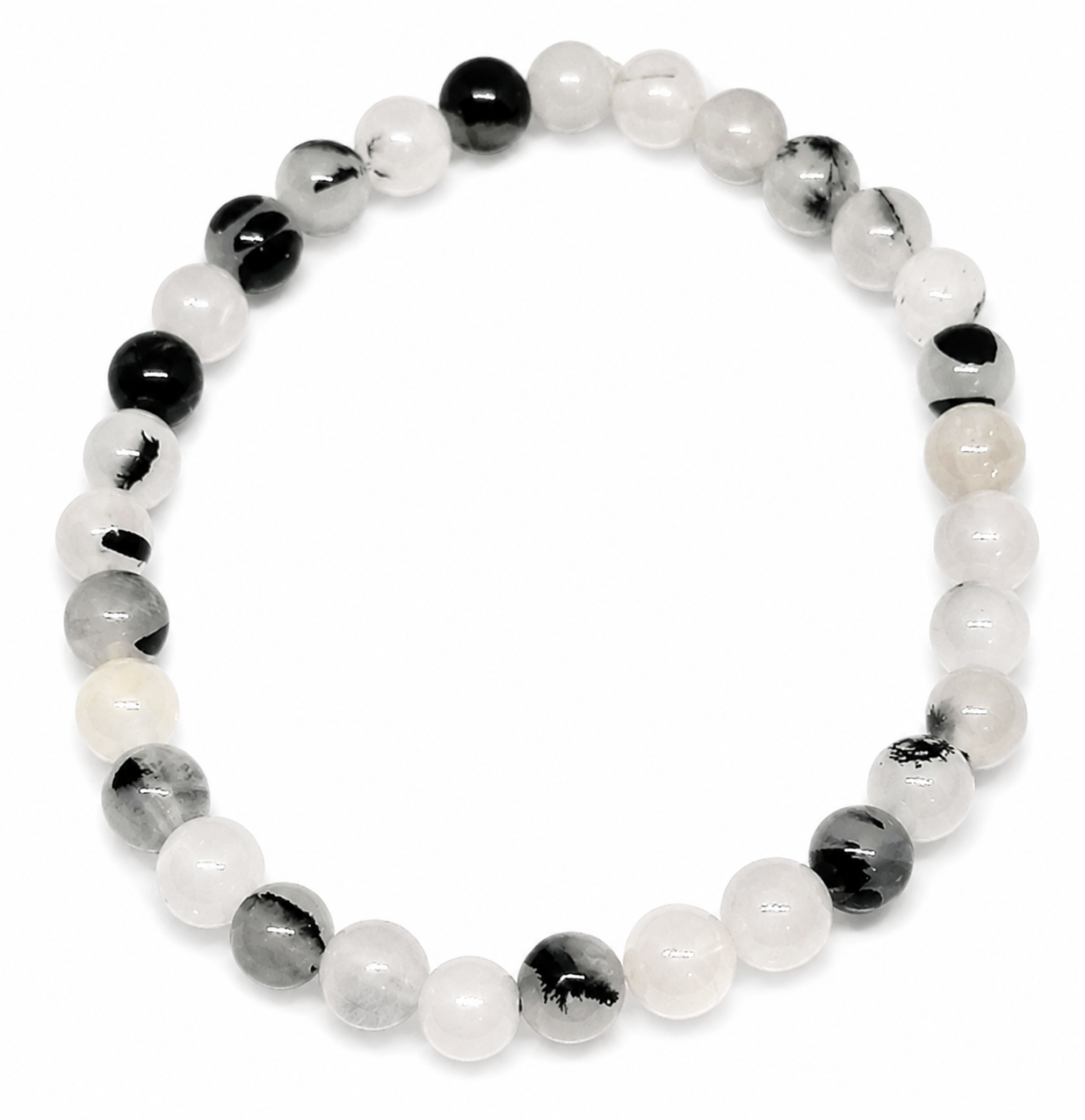 Křišťál s turmalínem náramek 6 mm, elegantní