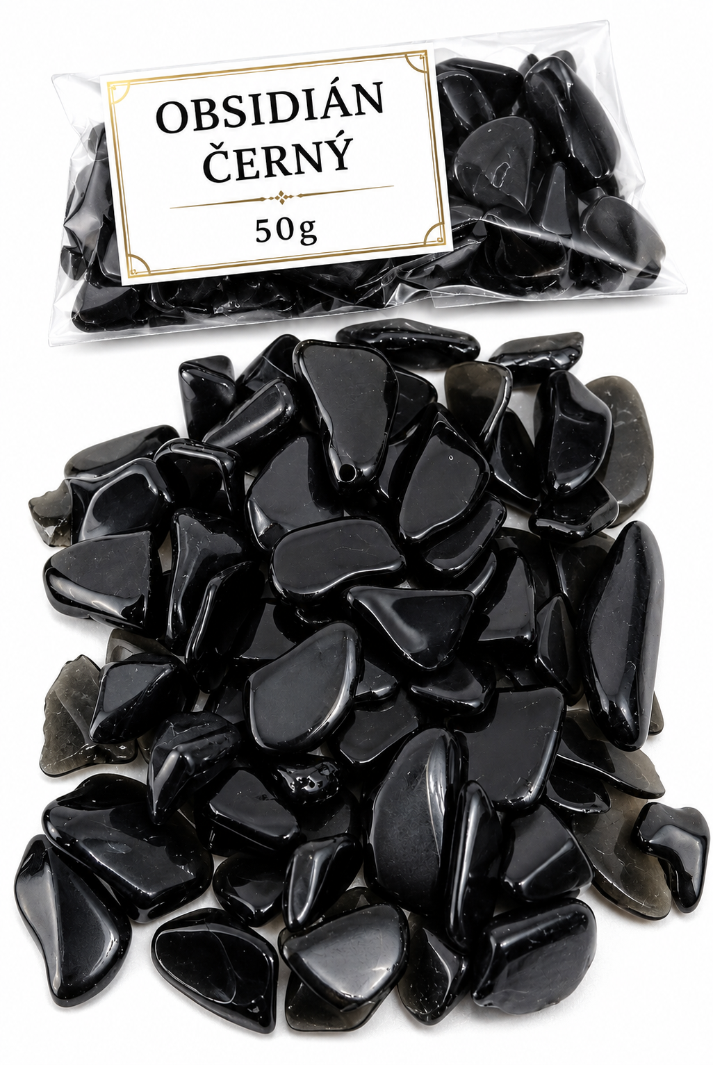 Obsidián černý, chips cca 6-12 mm,50g