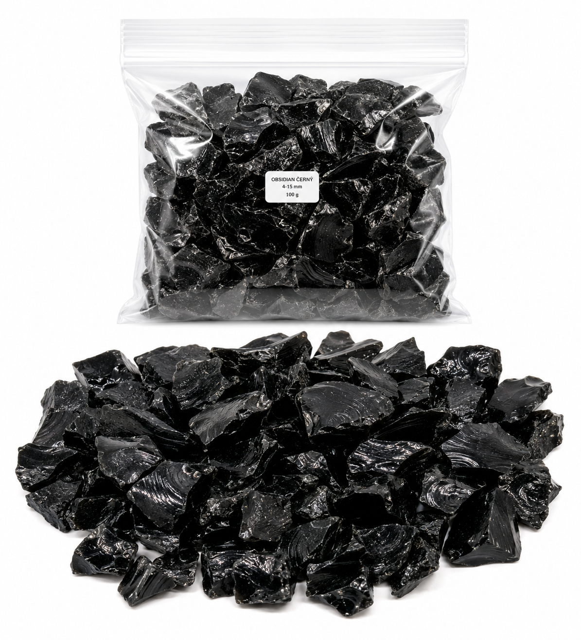 Obsidián černý, přírodní chips, 100g