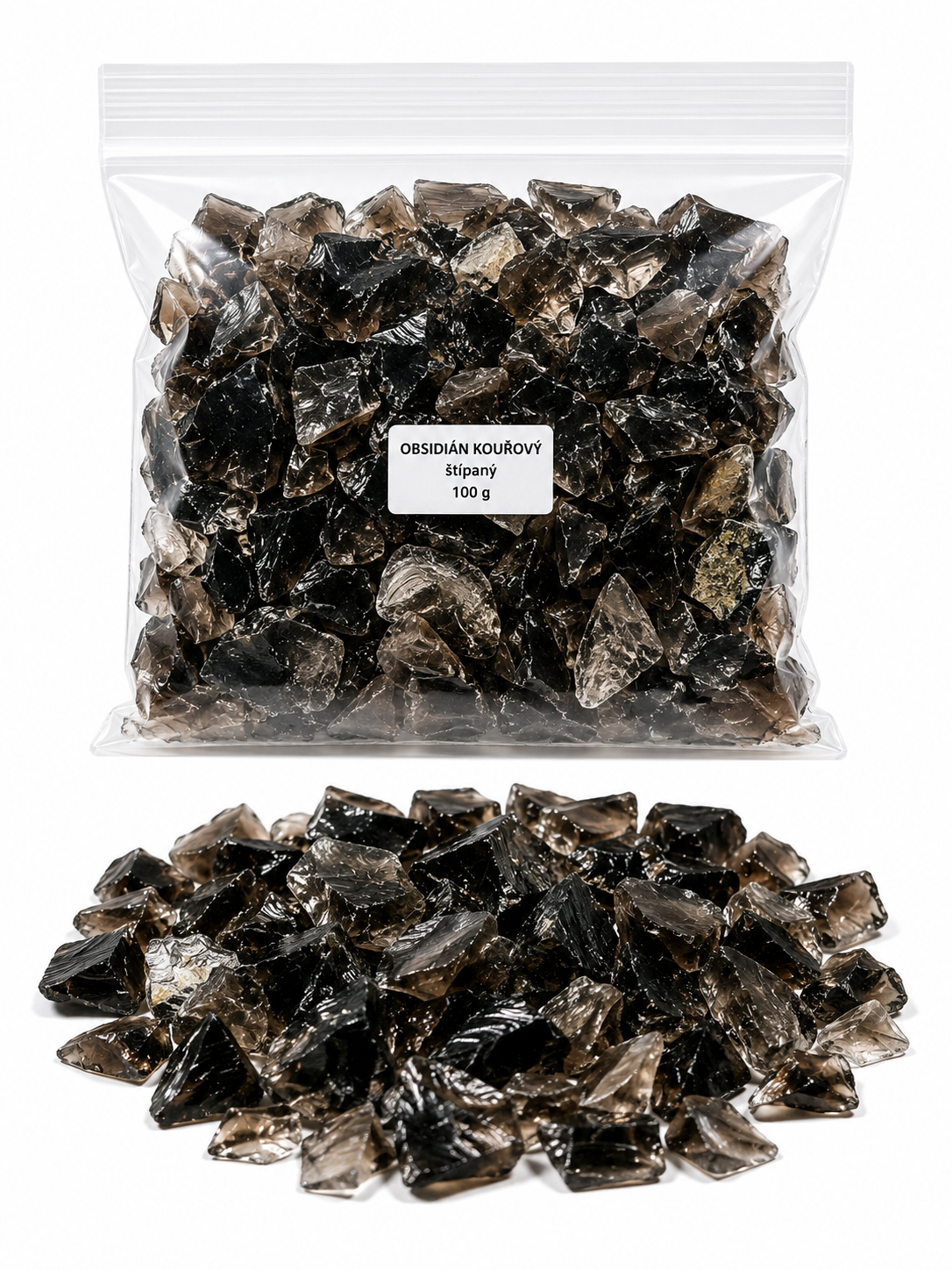 Obsidián kouřový chips – 100 g | Mexiko | Ochrana, očista a uzemnění