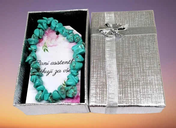 Dárková sada pro paní asistentku – Tyrkenitový náramek s kartičkou a poděkováním