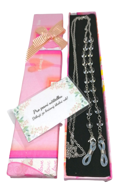 Dárek pro učitelku - řetízek k brýlím křišťál