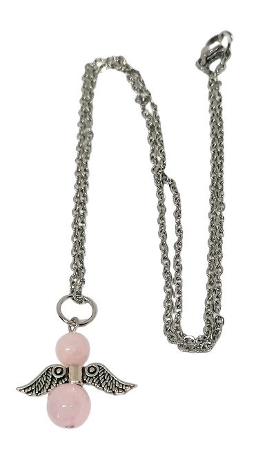 Přívěsek anděl z růženínu s řetízek z oceli