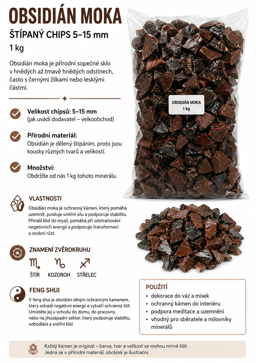 Obsidián moka chips 1 kg balení