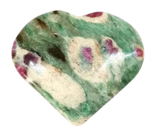 Rubín ve fuchsitu, srdíčko 3,5 x 3,8 cm