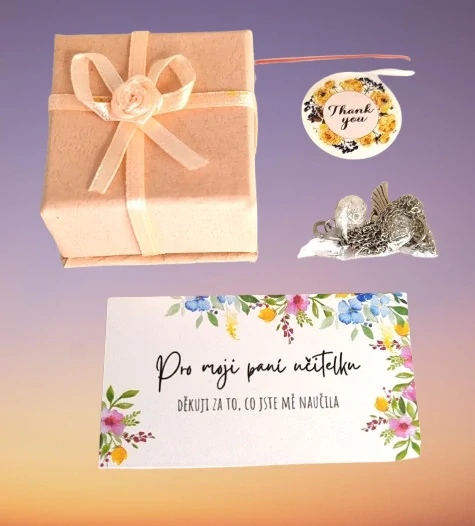 Dárkové balení pro paní učitelku - křišťálový anděl s řetízkem z oceli
