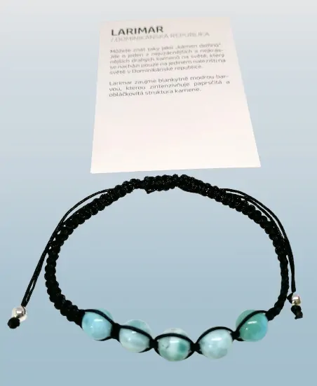 Luxusní náramek z larimaru – 5 kuliček, kámen delfínů a bohů