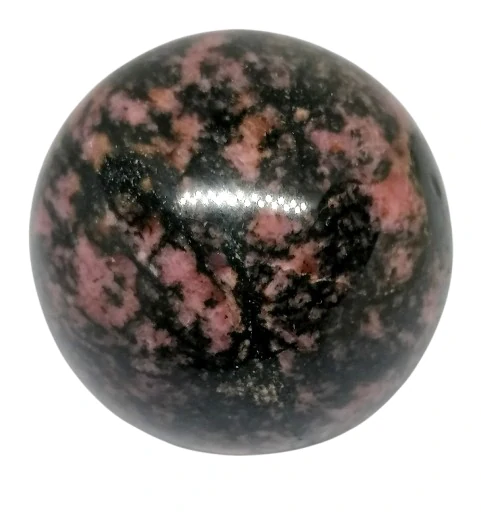 Rodonitová koule 214 g – růžový krystal pro lásku a rovnováhu