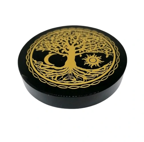 Disk z exkluzivního černého obsidiánu se stromem života 7,5 cm