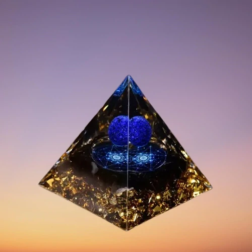 Orgonitová pyramida s obsidiánem a kuličkou lápisu lazuli
