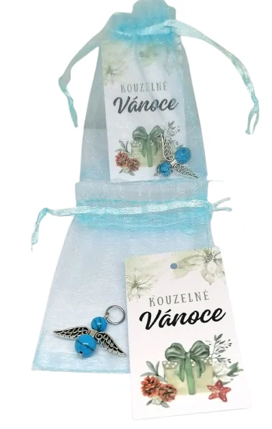 Vánočně balený přívěsek anděl pro štěstí plus kartička vánoční