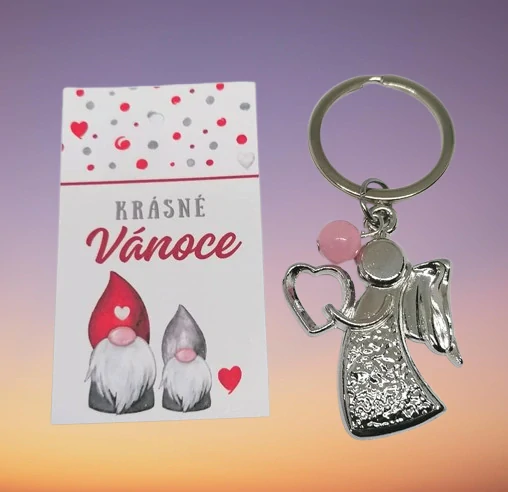 Vánočně balená klíčenka s minerálem pro štěstí plus kartička vánoční