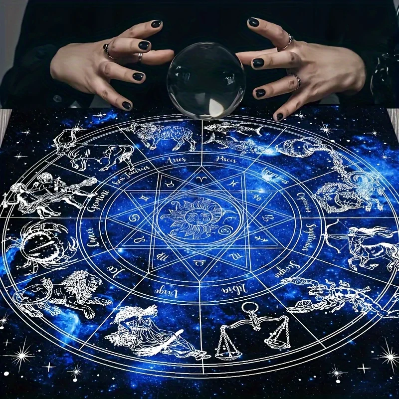 Duchovní oltářní plátno se znamením – modré 50×50 cm pro tarot, rituály i krystaly
