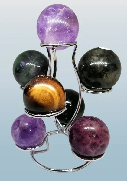 Stříbrný stojan na 7 krystalových koulí – kovový, velký