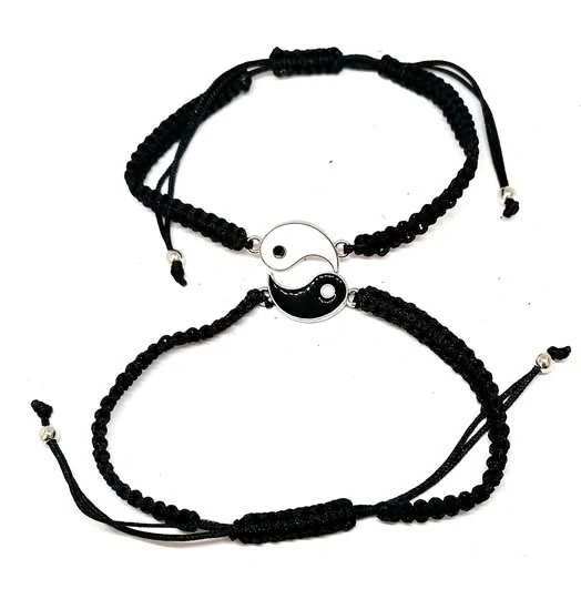 Partnerské černé ochranné náramky Jin-Jang – symbol rovnováhy a harmonie
