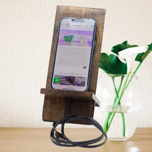 Dřevěný vyřezávaný stojan na telefon - Strom života 20x9.5cm