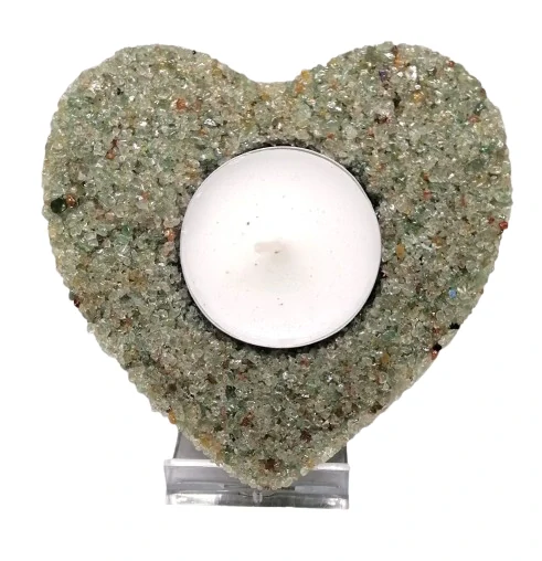 Prehnit svícen na čajovou svíčku ve tvaru srdce