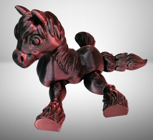 Kůň z 3D tiskárny, černočervený, 9x11 cm