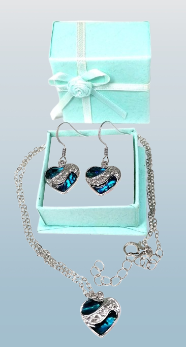 Dárková sada šperků z paua mušle - srdíčko v krabičce
