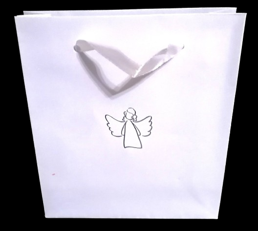 Dárková papírová taška bílá s andělem